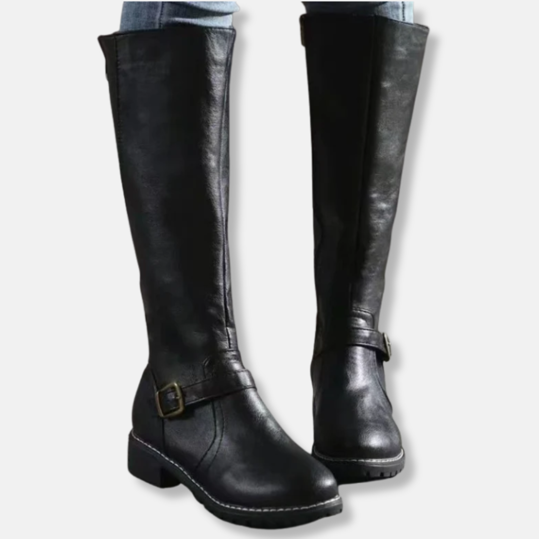 ModeGeist | Stiefel - Lederähnliches Material - Knielanger Schaft - Doppelte Reißverschlussöffnung