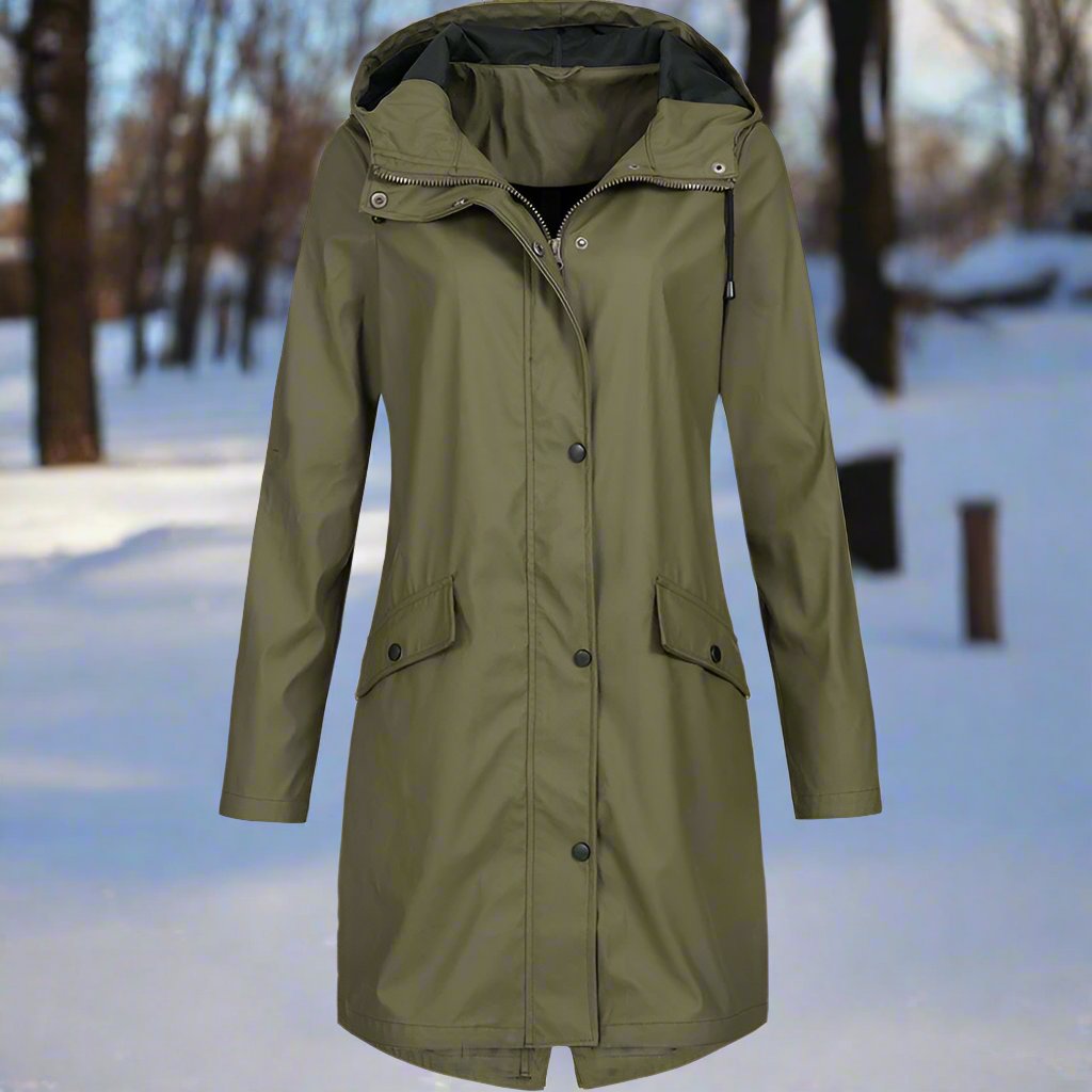 ModeGeist | Kapuzen-Regenjacke - Lockere Passform Mid-Thigh Regenjacke