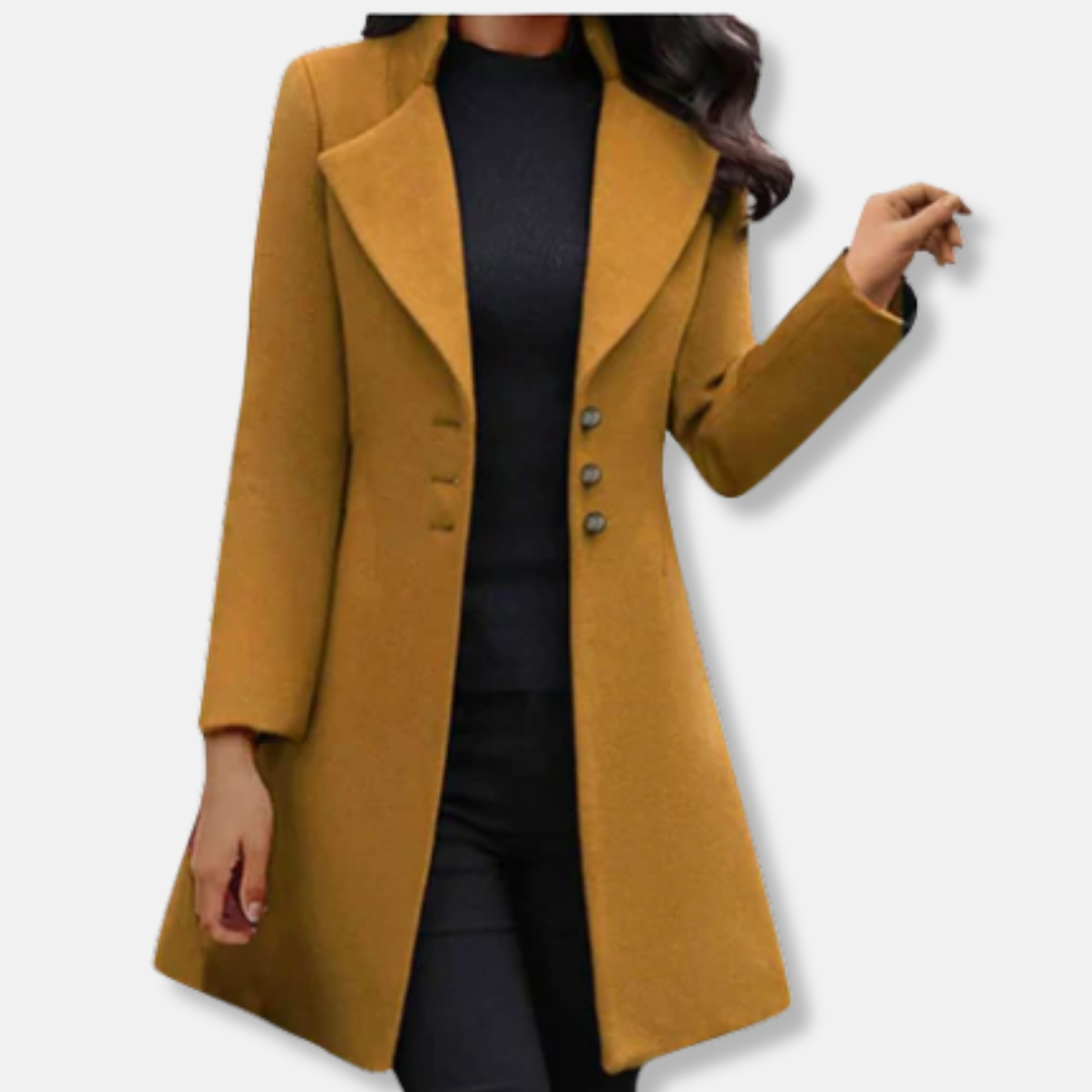 ModeGeist | Mantel - Wolle - Slim Fit - Mittellang - Doppelreihiger Verschluss - Eingekerbter Revers