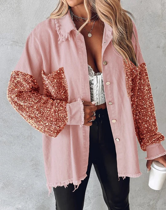 Amaya Jacke: Langarm mit kontrastierenden Pailletten