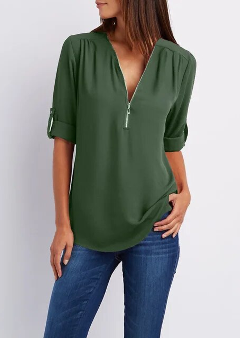 V-Ausschnitt Bluse mit Reißverschluss - Tina