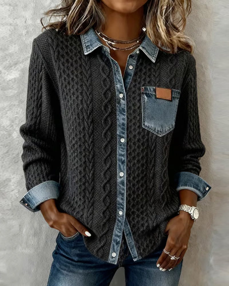 MODEGEIST Damen Langarm-Bluse Knopfleiste Weiß