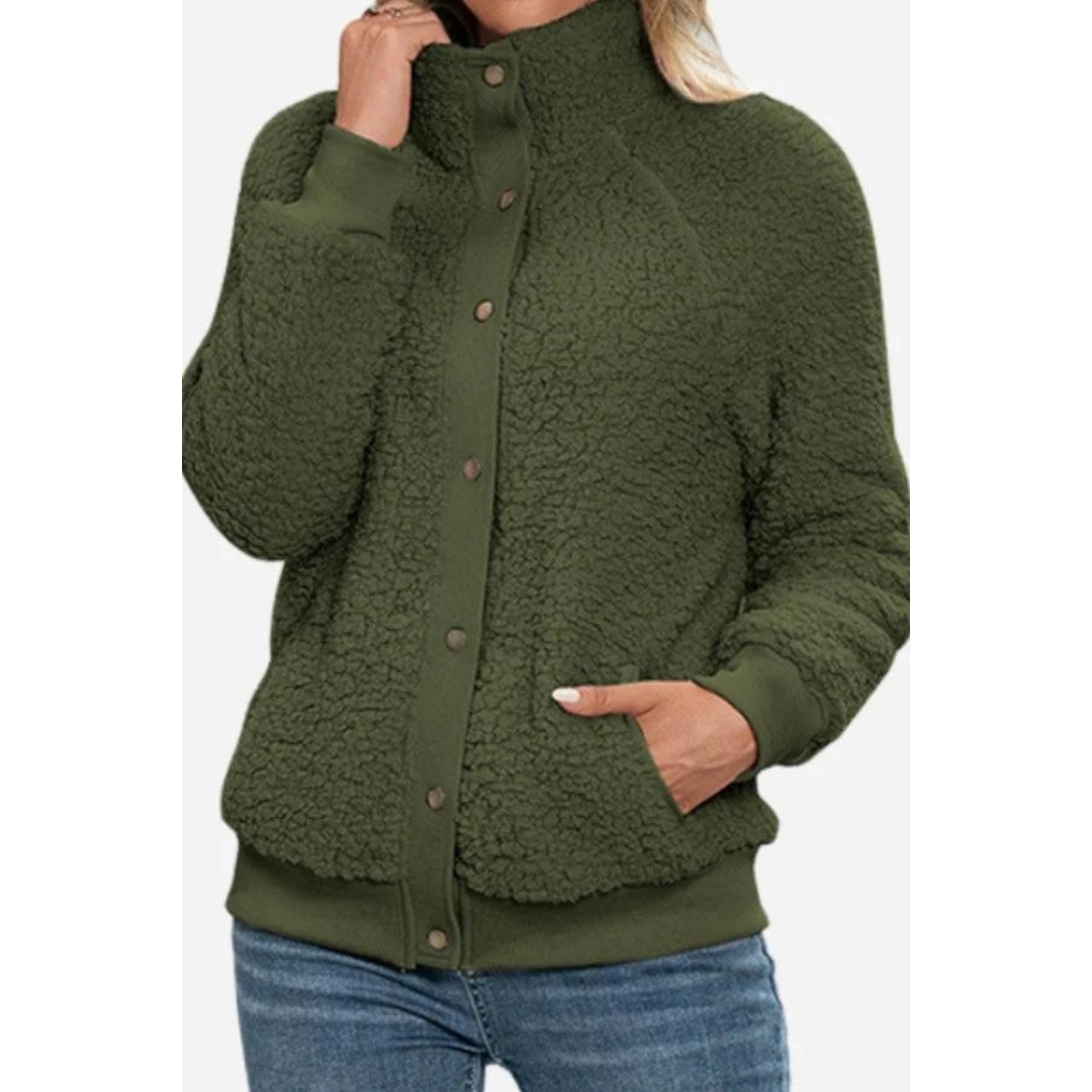 ModeGeist | Stehkragen-Knopfverschluss-Fleecejacke