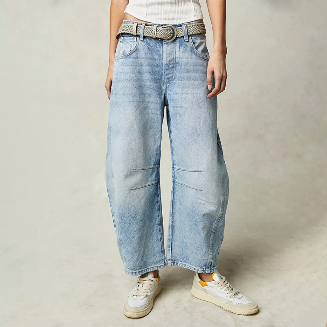 MODEGEIST Damen Barrel-Leg Jeans High-Waist Hellblau
