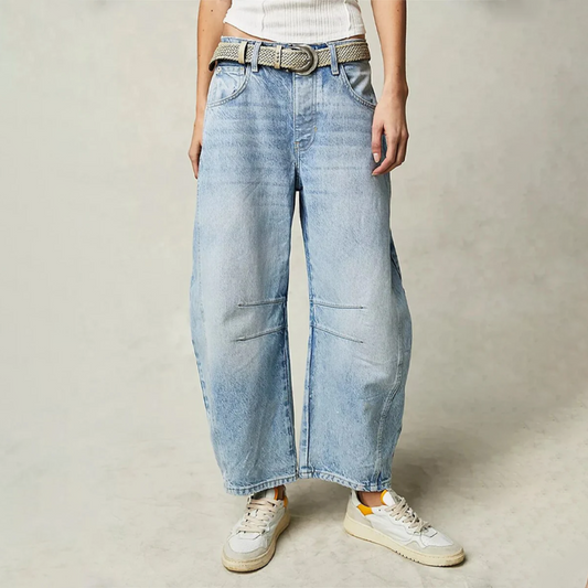 MODEGEIST Damen Barrel-Leg Jeans High-Waist Hellblau