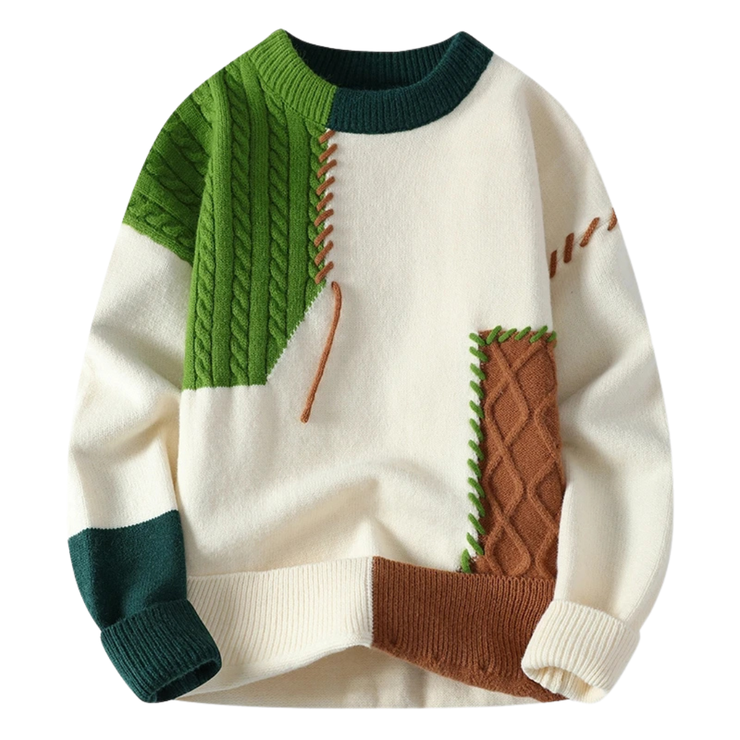 ModeGeist | Sweater mit Patchwork Einzigartiges Design Weich und Warm