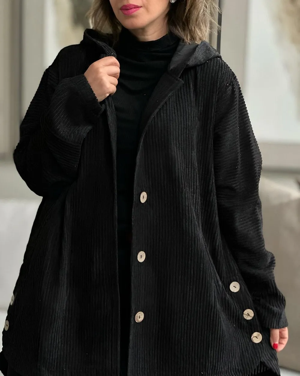 ModeGeist | Oversize Kapuzenpullover mit Knöpfen für Damen Ideal für den Alltag