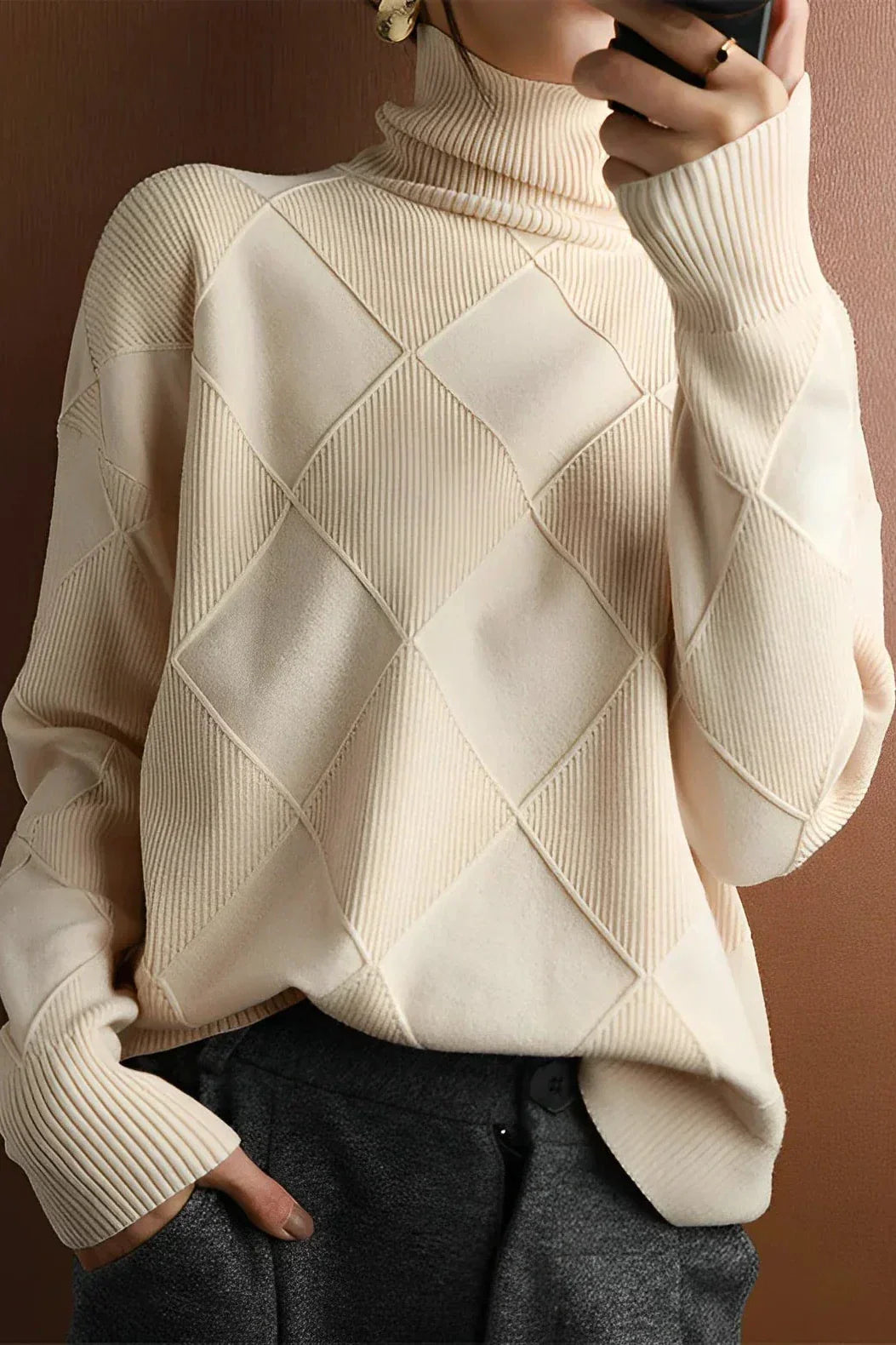 ModeGeist | Pullover - Damen Diamant Strick Rollkragenpullover