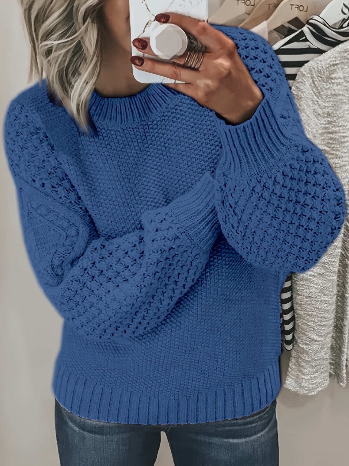 ModeGeist | Strickpullover mit Strukturärmeln Acryl Warm und Bequem