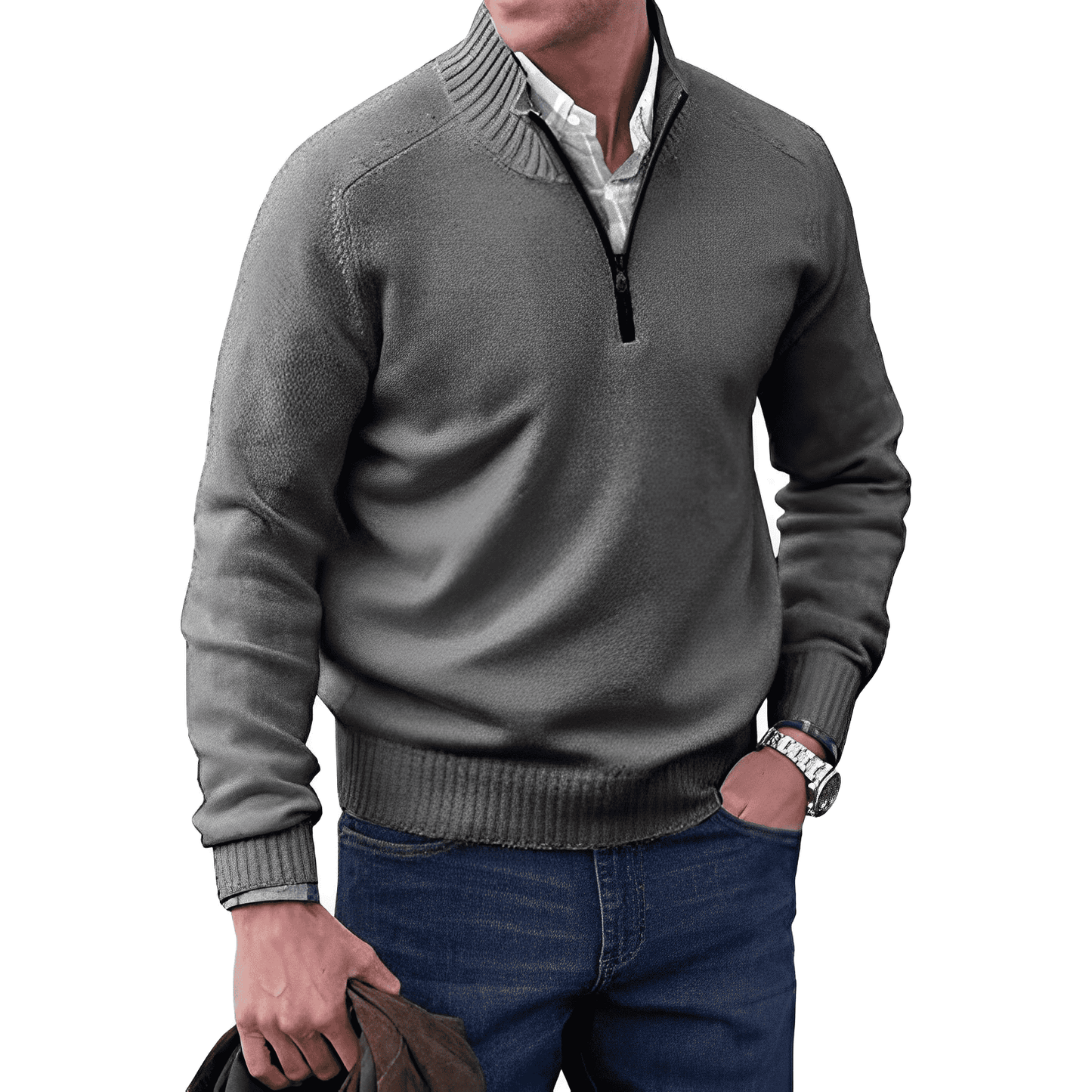 ModeGeist | Klassischer Halb-zip Pullover für Männer Baumwolle Komfortabel und Warm