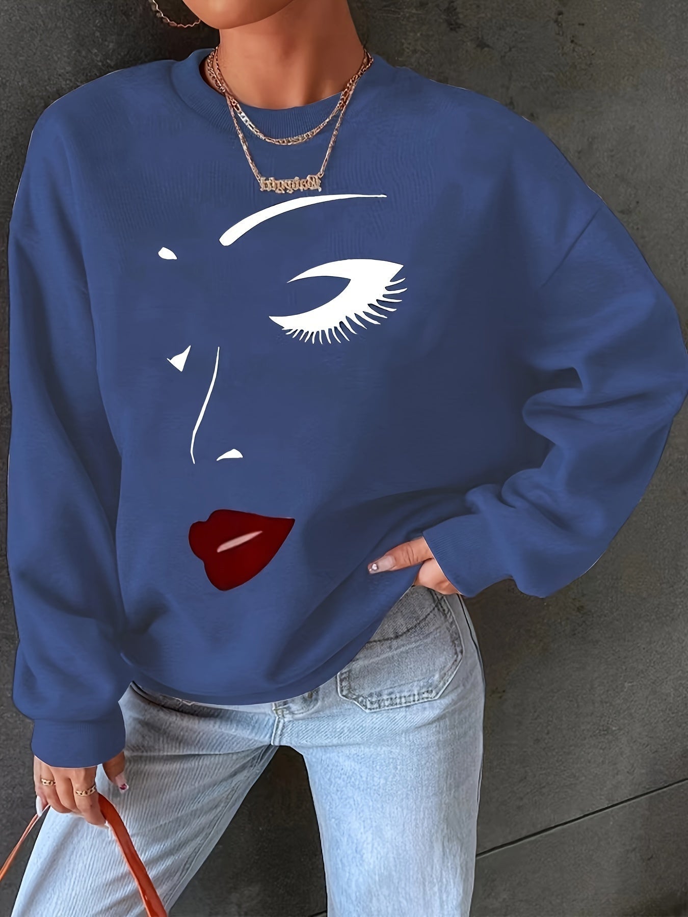 ModeGeist | Sweatshirt mit Gesichtsdruck Baumwolle Künstlerisch und Bequem