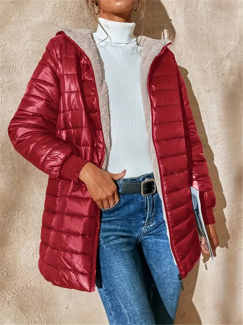 ModeGeist | Mittellange Kapuzen Steppjacke