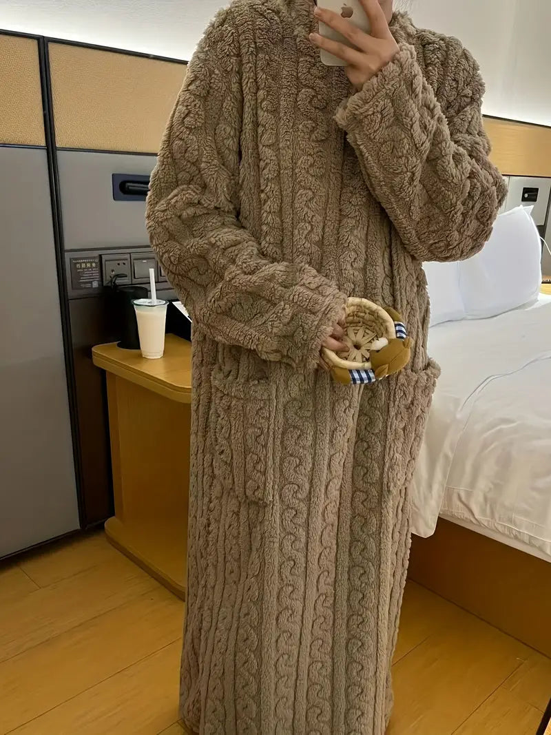 ModeGeist | Lässiger Gestrickter Bademantel mit Langen Ärmeln und Taschen
