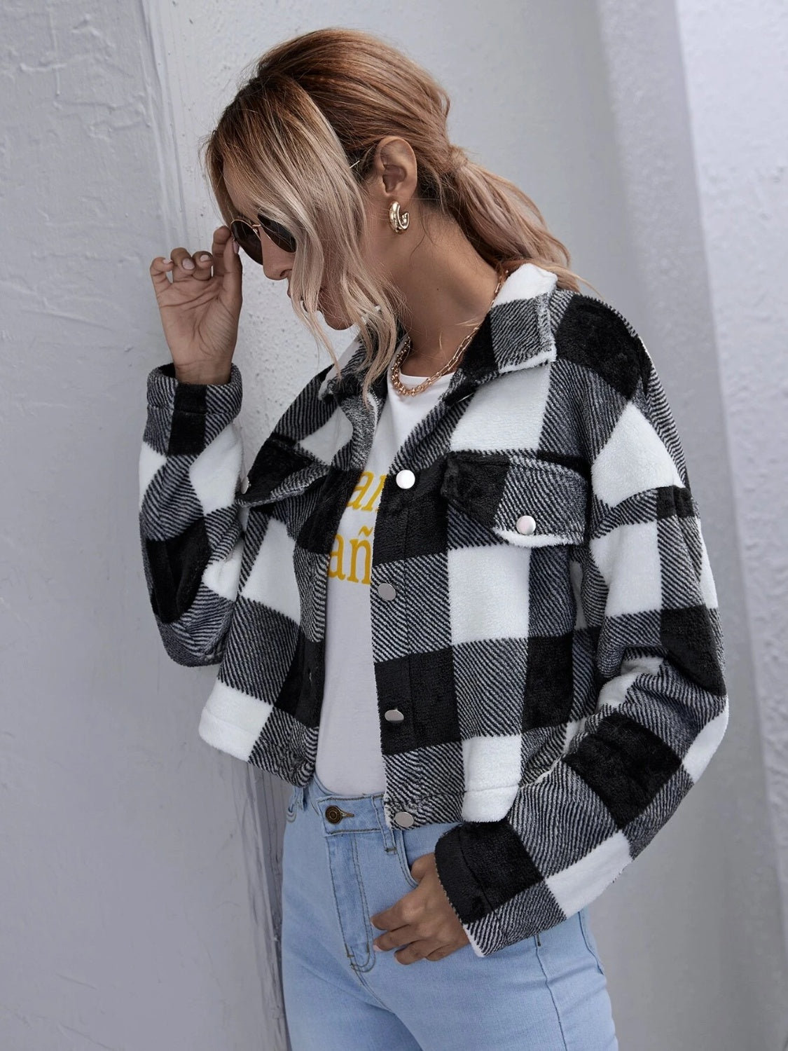 ModeGeist | Karierter Button-Down-Kragenjacke