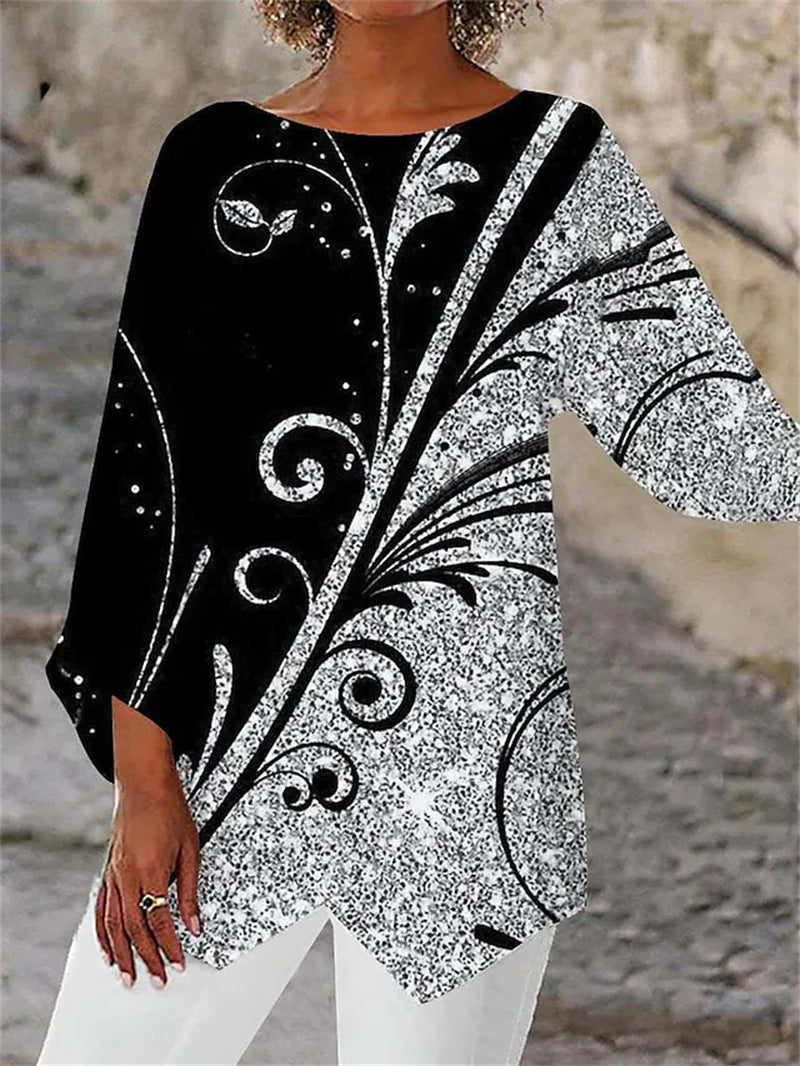 Langarmshirt mit Rundhalsausschnitt und geometrischem Muster von Fudus