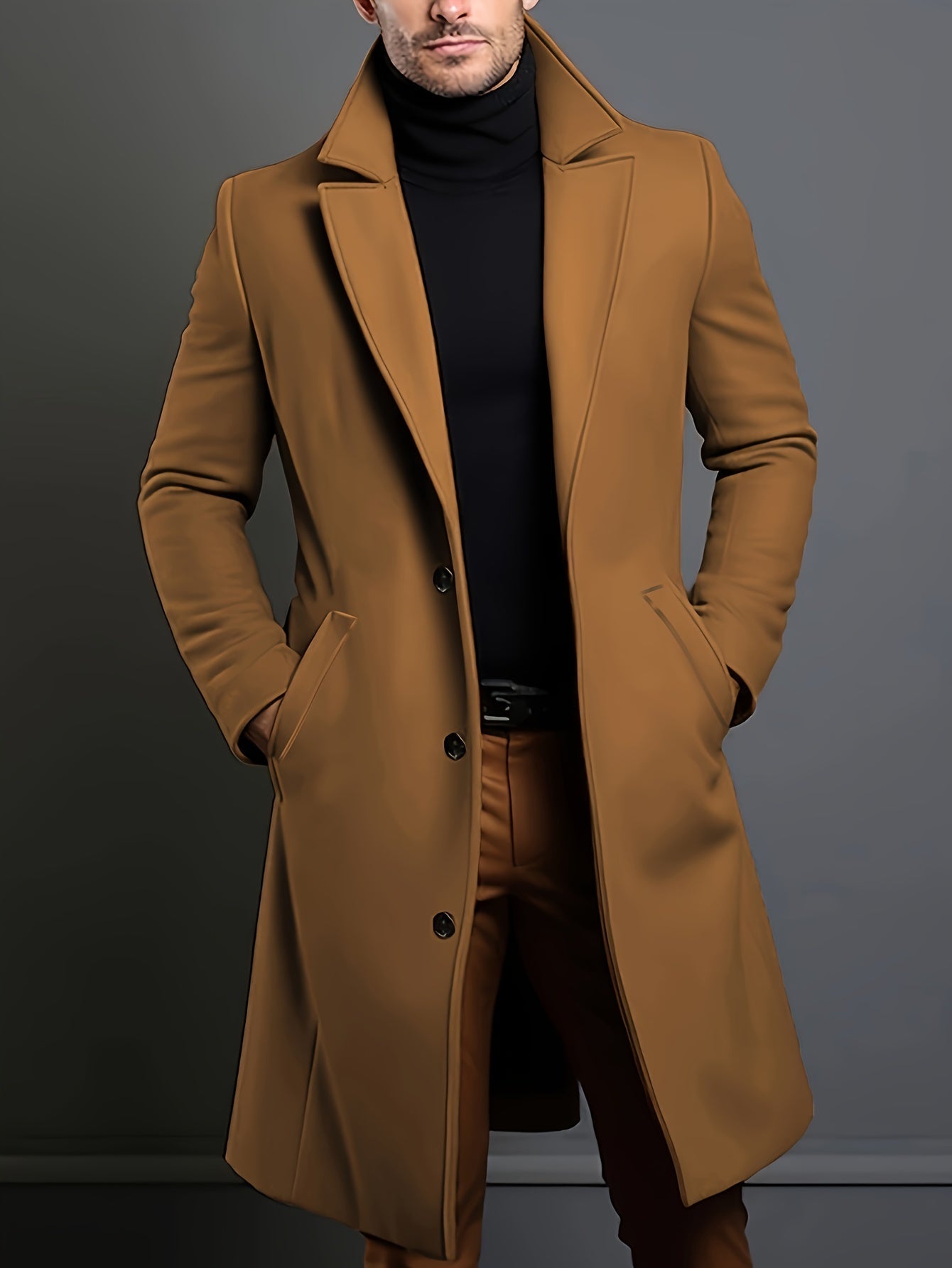 ModeGeist | Elegante Lange Jacke Polyester und Wolle Klassisch und Warm