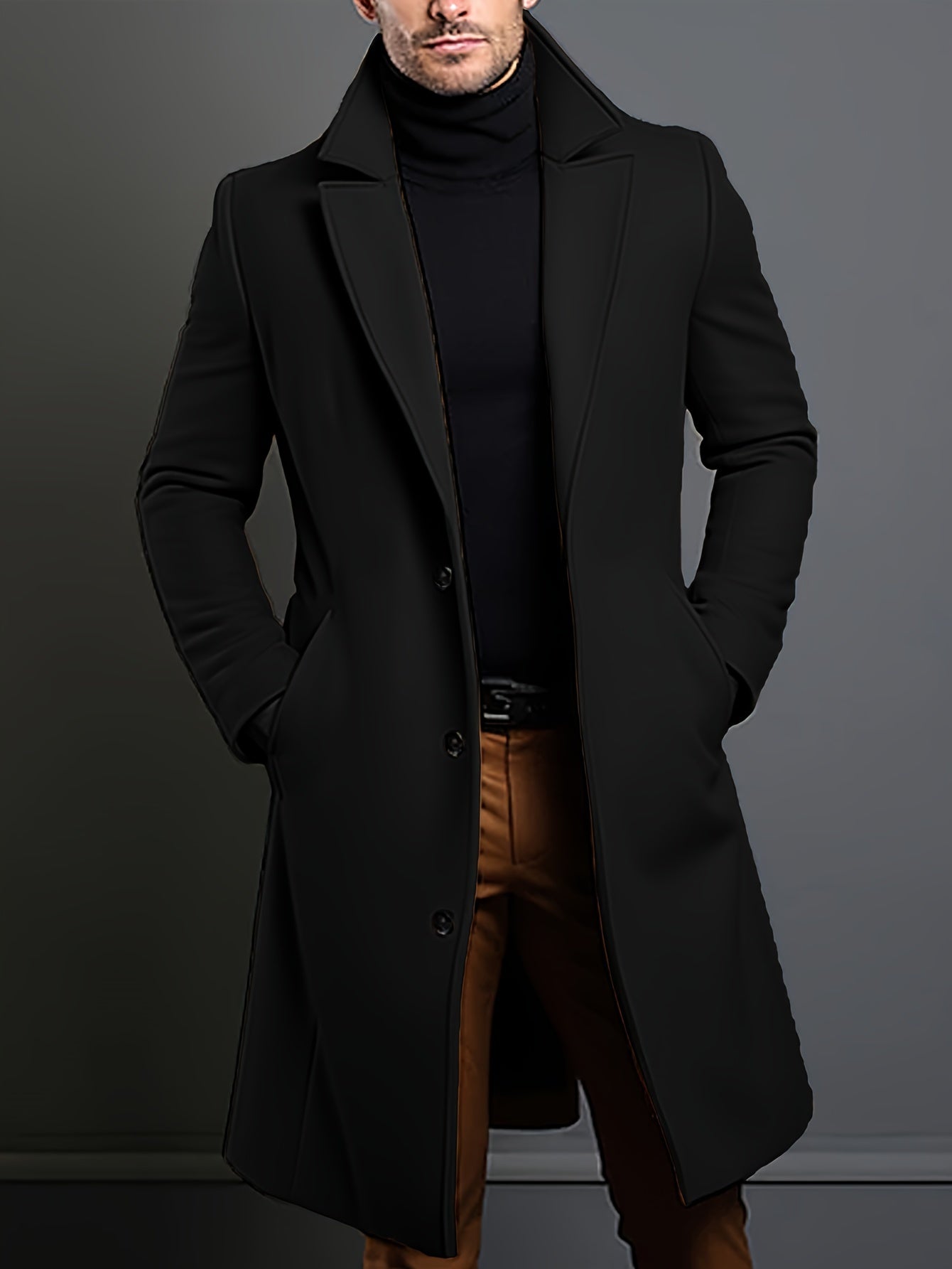 ModeGeist | Elegante Lange Jacke Polyester und Wolle Klassisch und Warm