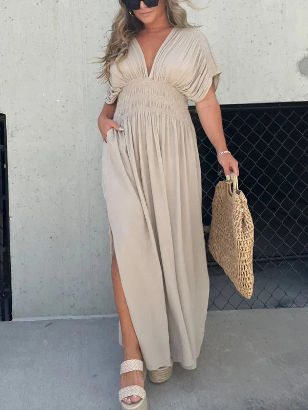 Langes Lisa Maxikleid mit V-Ausschnitt