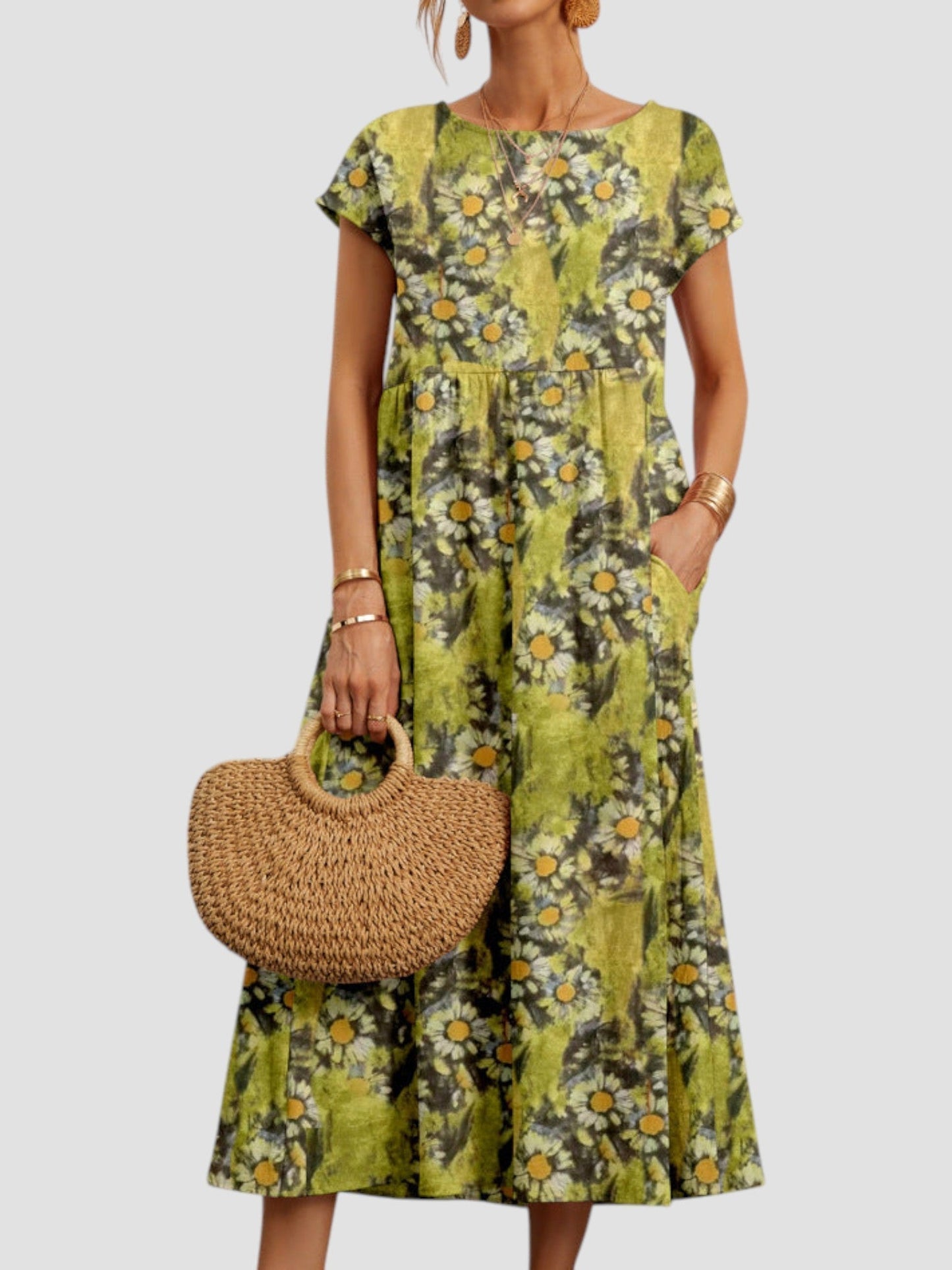 MODEGEIST Damen Vintage Maxi-Kleid ärmellos fließend Blumenmuster Sommer