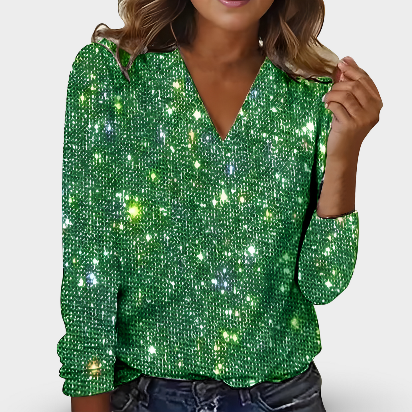 Bluse mit V-Ausschnitt und Strasssteinen von LEA