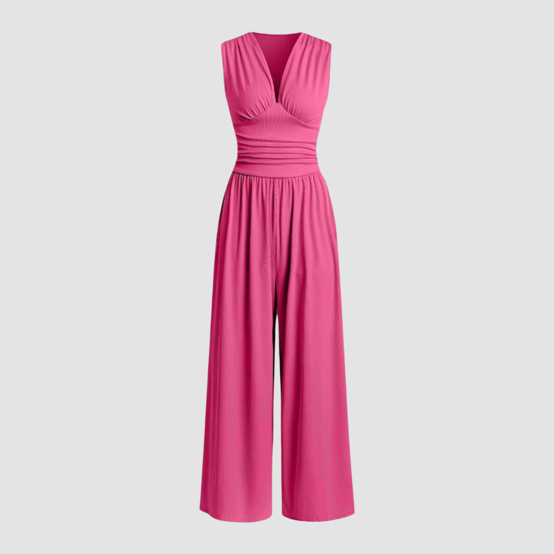 MODEGEIST Damen Wide-Leg Overall Stretch-Stoff Ärmellos Relaxed-Fit