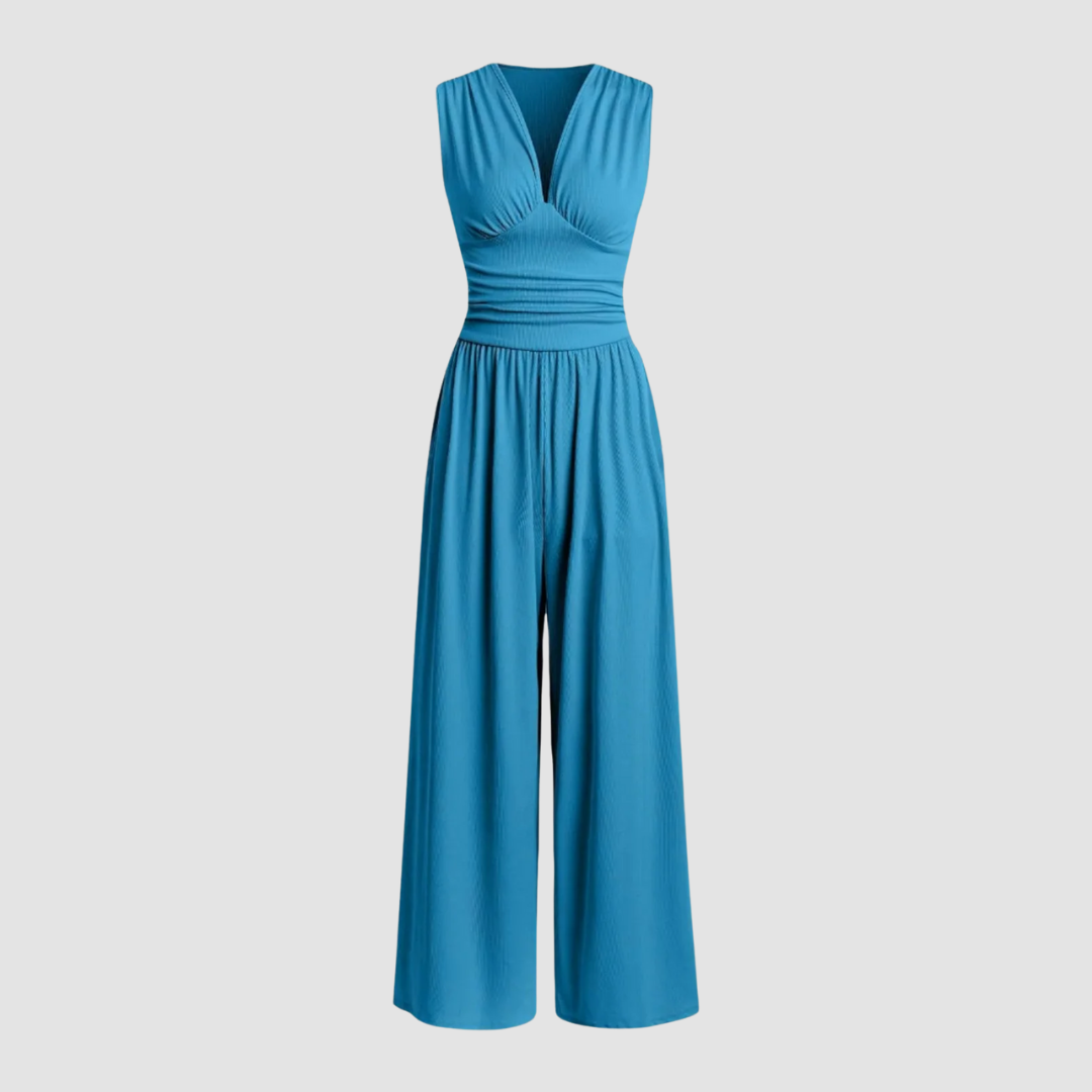 MODEGEIST Damen Wide-Leg Overall Stretch-Stoff Ärmellos Relaxed-Fit