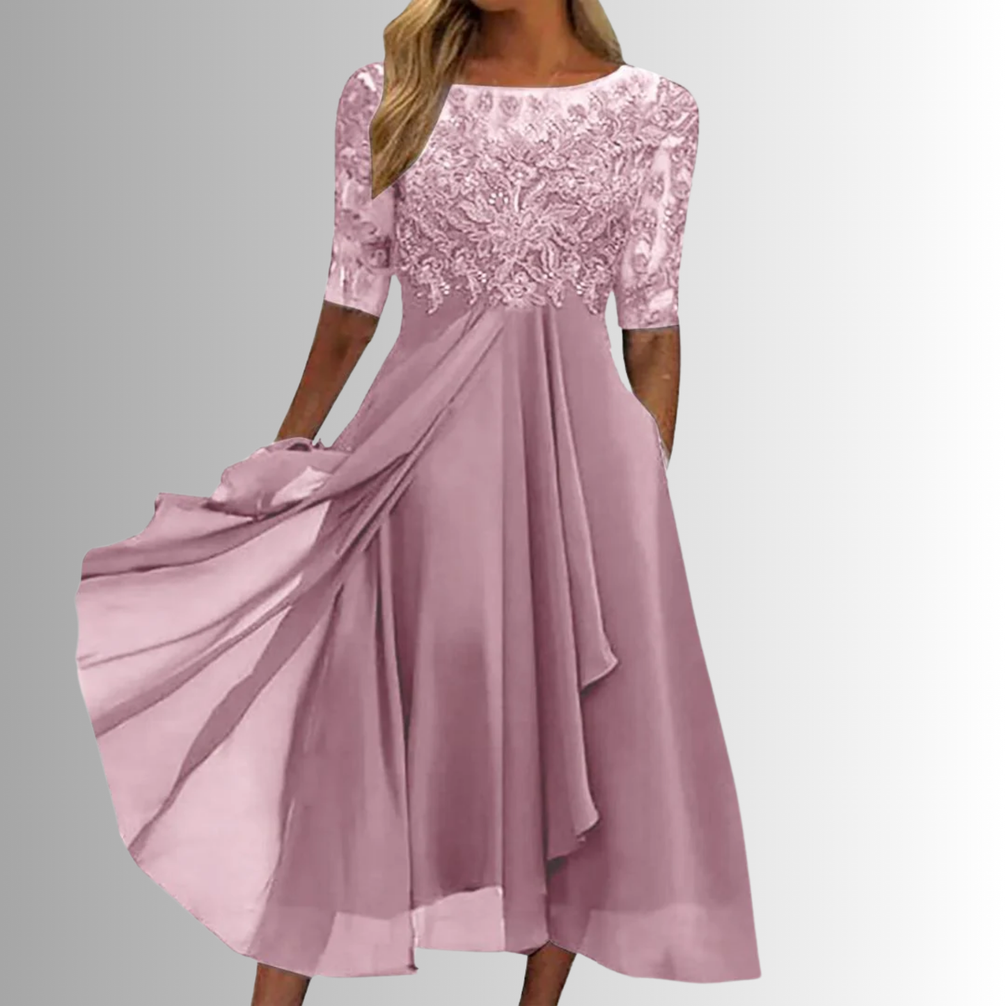 MODEGEIST Damen Spitzenkleid Elegant Klassisch Midi Besondere Anlässe
