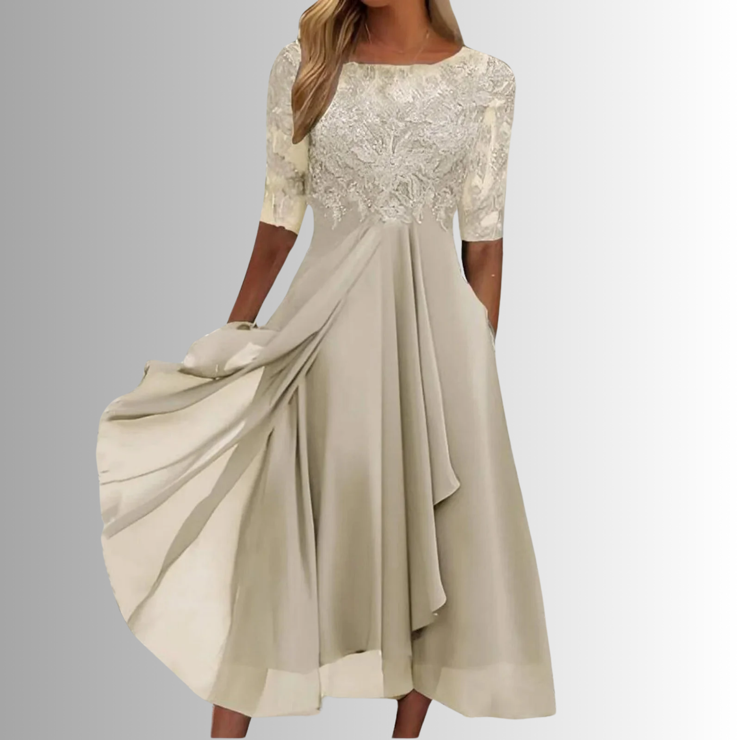 MODEGEIST Damen Spitzenkleid Elegant Klassisch Midi Besondere Anlässe