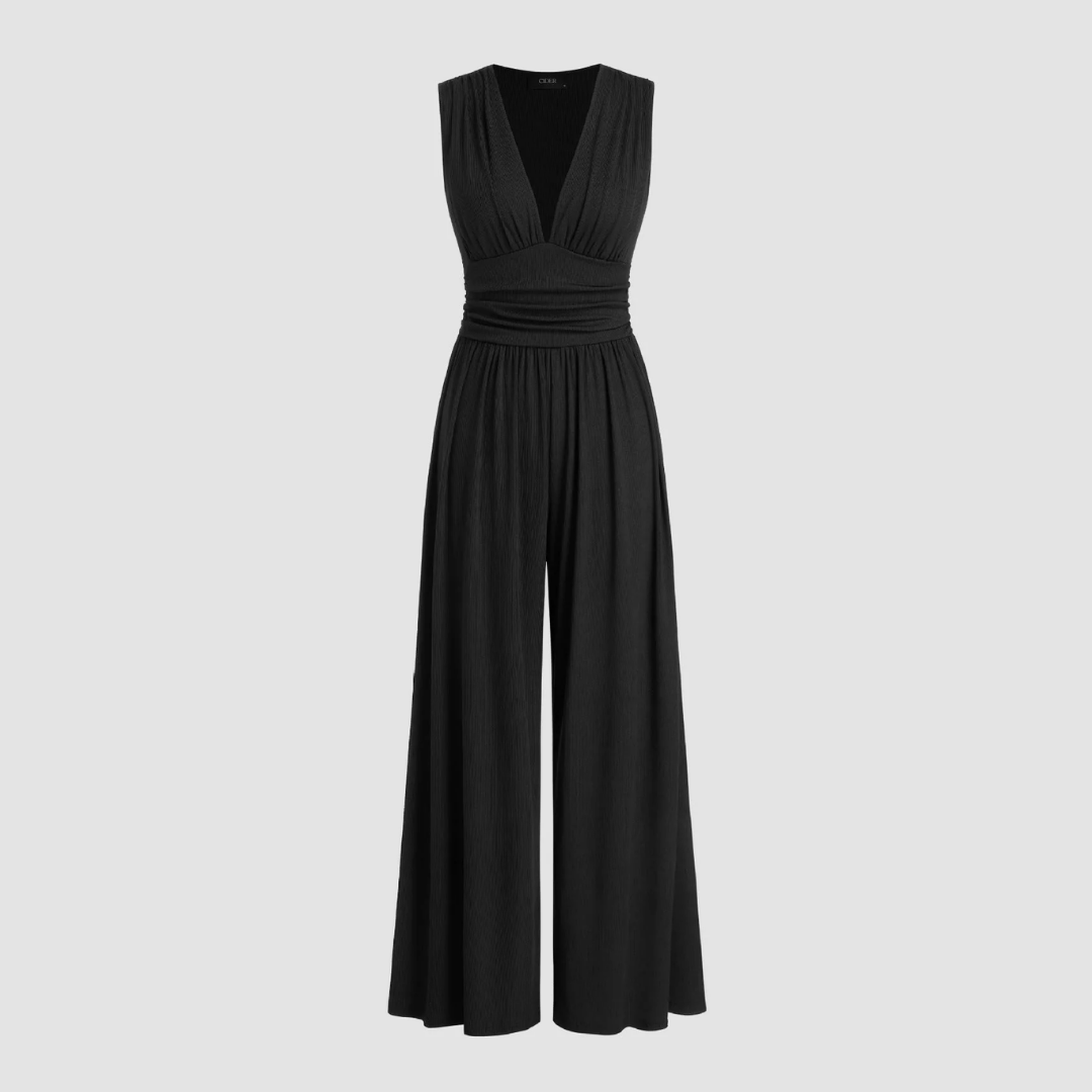 MODEGEIST Damen Wide-Leg Overall Stretch-Stoff Ärmellos Relaxed-Fit