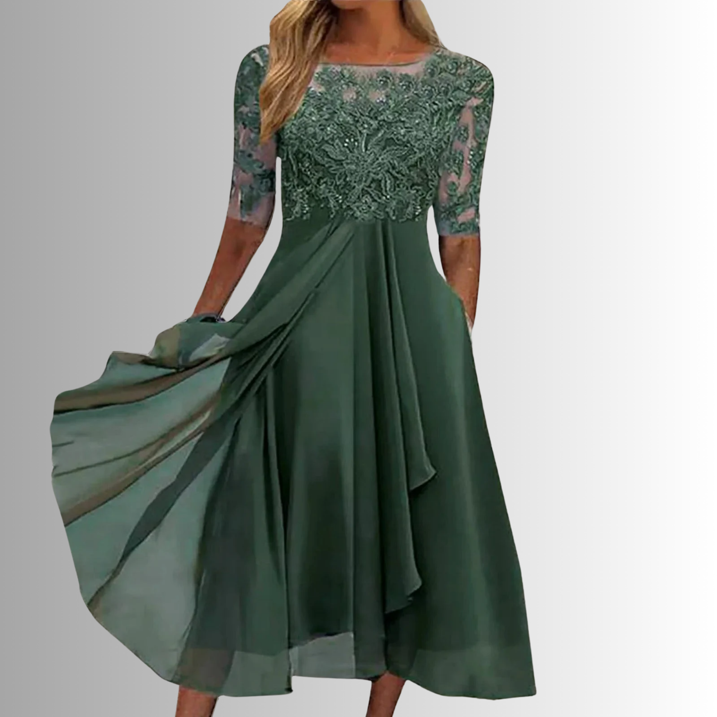 MODEGEIST Damen Spitzenkleid Elegant Klassisch Midi Besondere Anlässe