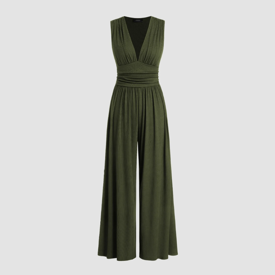 MODEGEIST Damen Wide-Leg Overall Stretch-Stoff Ärmellos Relaxed-Fit