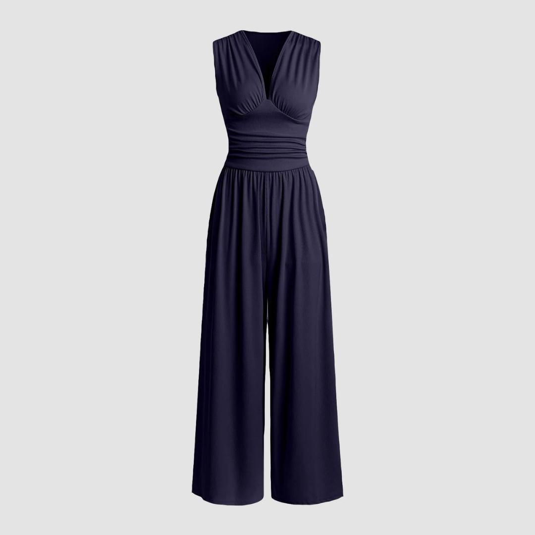 MODEGEIST Damen Wide-Leg Overall Stretch-Stoff Ärmellos Relaxed-Fit