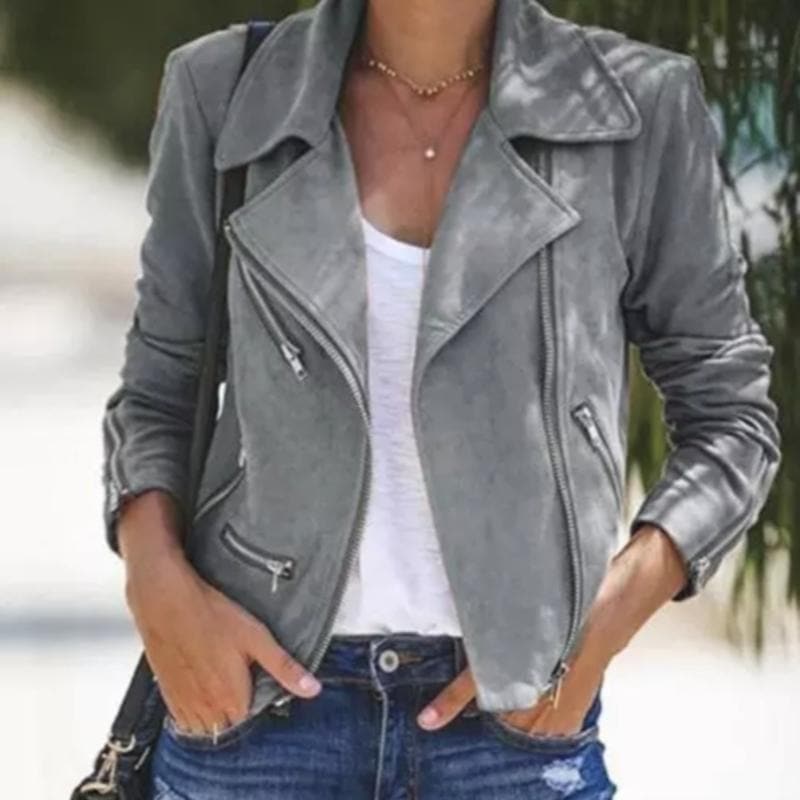 ModeGeist | Kurze Wildlederjacke mit Reißverschlüssen Kunstleder Modern und Stylisch