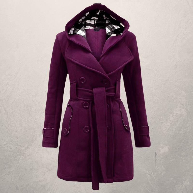 ModeGeist | Trenchcoat - Zweireihig - Kapuze - Gürtelschnalle In Der Taille - Klassischer Schnitt