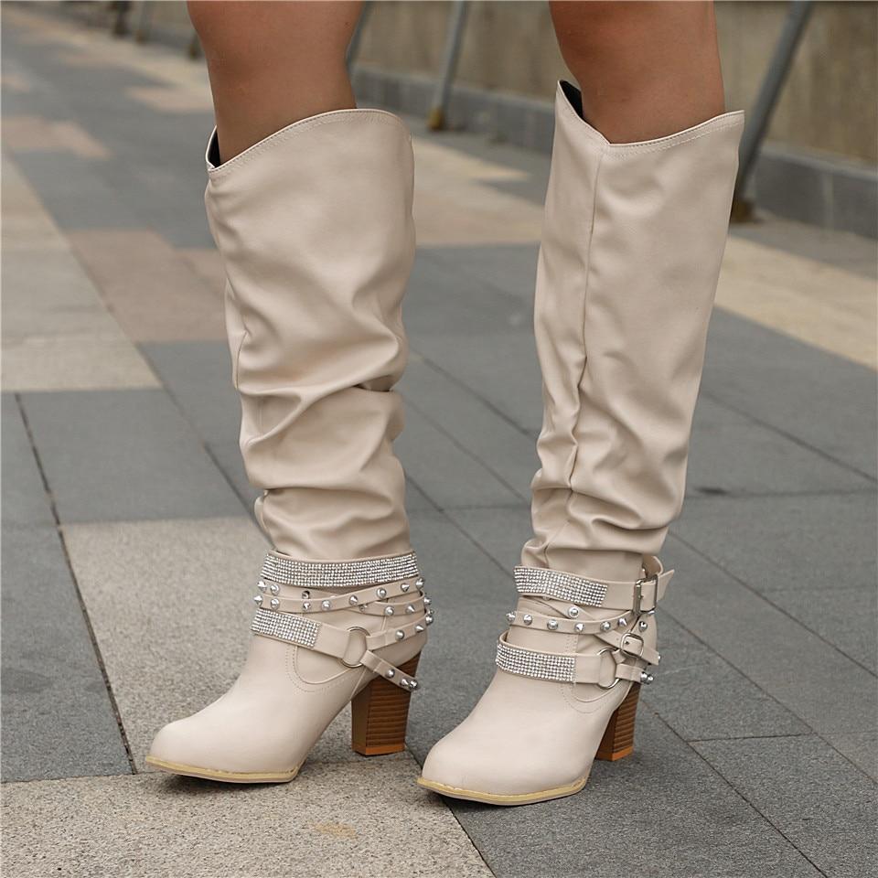 MODEGEIST Damen Kniehohe Slouchy-Stiefel Blockabsatz Weiches Design