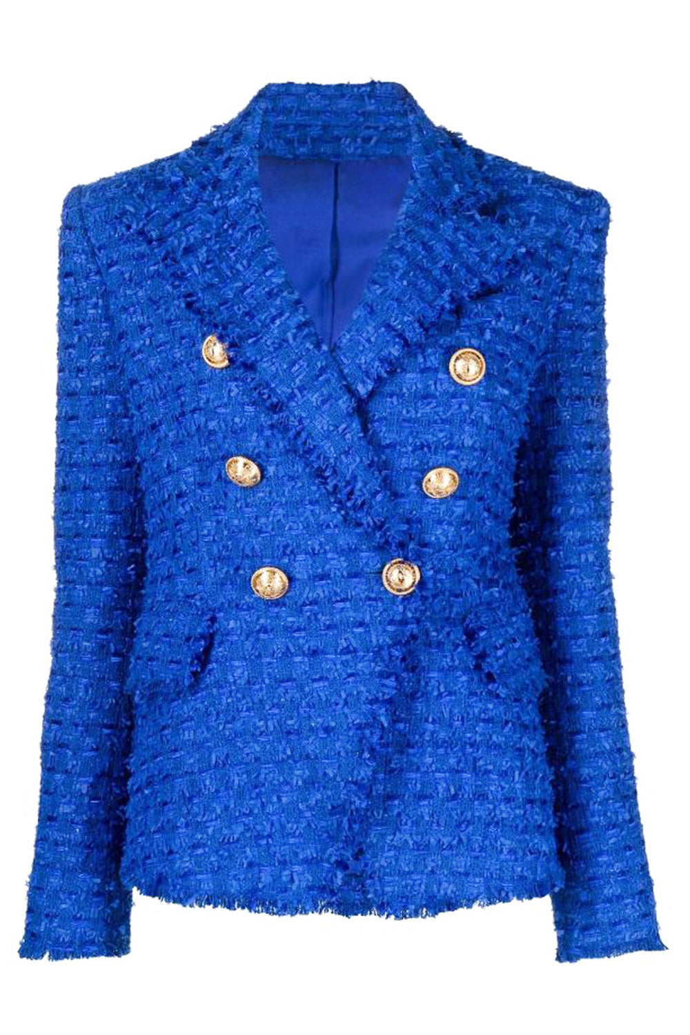 ModeGeist | Tweed Blazer Königsblau Goldknöpfe Stilvoll und Exklusiv