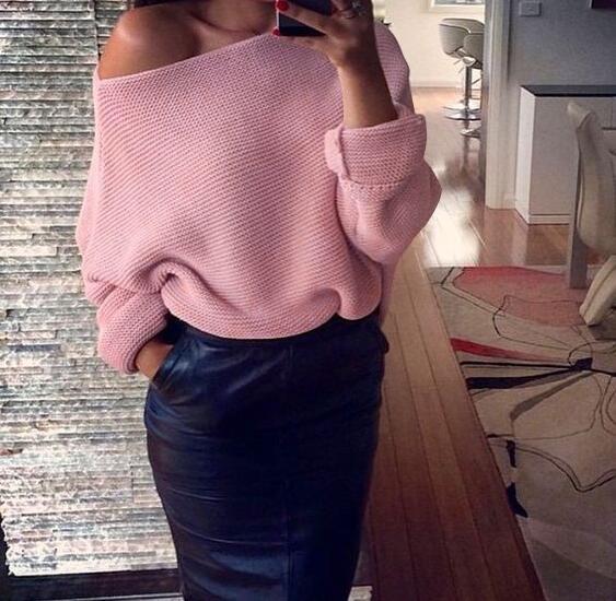 Damen lässiger Pullover mit weitem Schnitt und offener Schulter ModeGeist