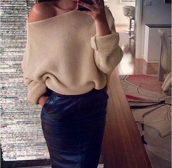 Damen lässiger Pullover mit weitem Schnitt und offener Schulter ModeGeist