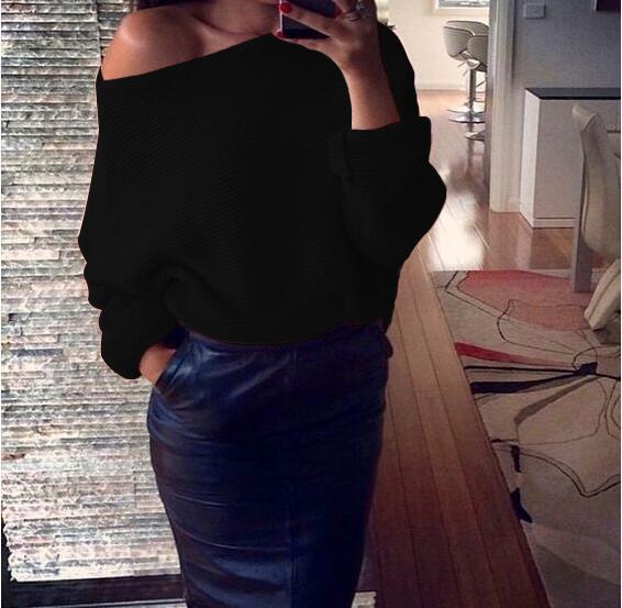Damen lässiger Pullover mit weitem Schnitt und offener Schulter ModeGeist