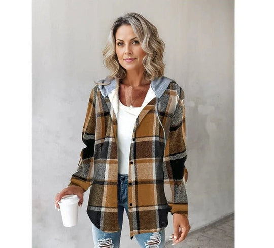ModeGeist | Karo-Kapuzenpullover mit Kordelzug für Damen