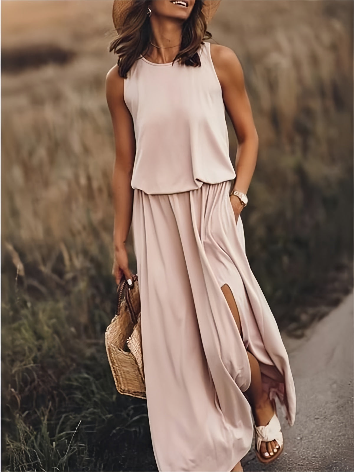 Urilene - Elegantes, einfarbiges Maxikleid für Damen - schlichte Perfektion