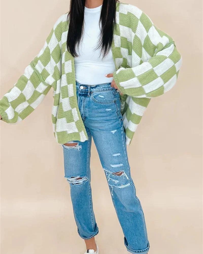 ModeGeist | Übergroße Karierte Strickjacke