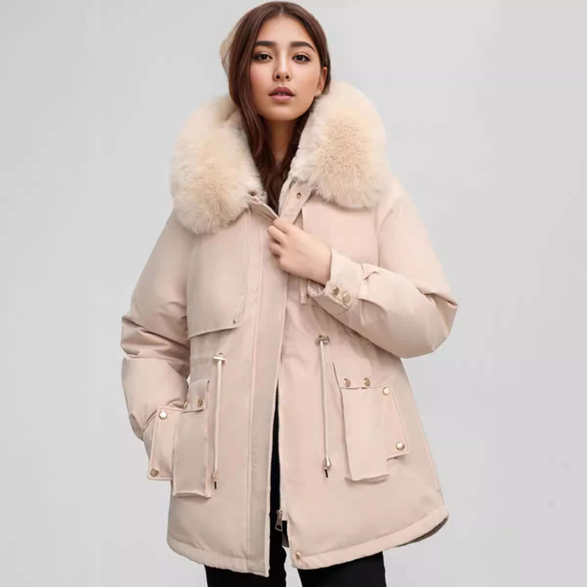 ModeGeist | Damen Winter Kunstpelzkragen Mantel