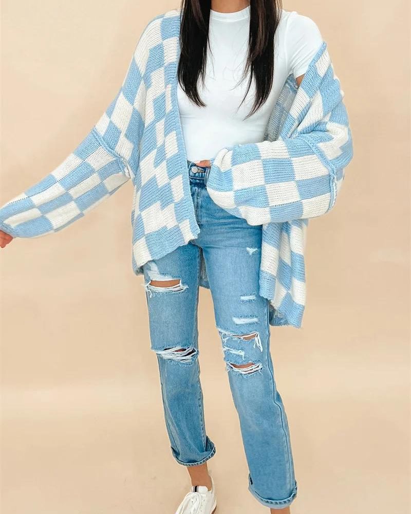 ModeGeist | Übergroße Karierte Strickjacke
