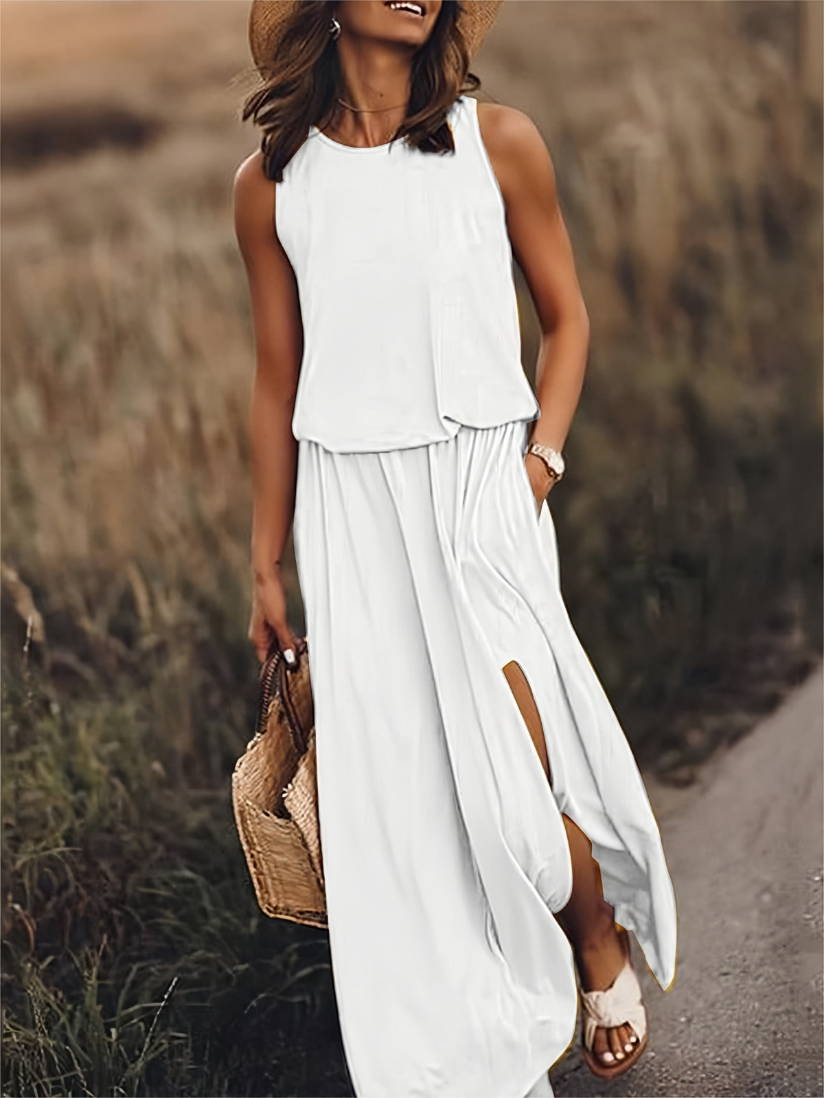 Urilene - Elegantes, einfarbiges Maxikleid für Damen - schlichte Perfektion