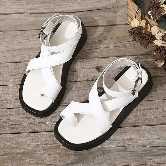 MODEGEIST Damen Plateau-Sandalen Flach Schwarz Casual