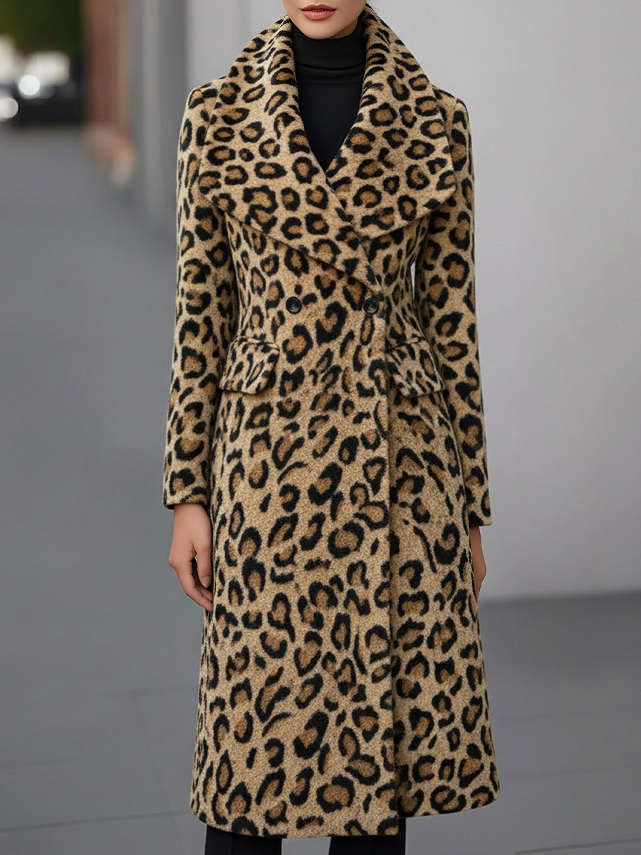 ModeGeist | Winterjacke mit Leopardenmuster, beidseitig aus Wolle – elegante Auß Jacke für legere und formelle Anlässe