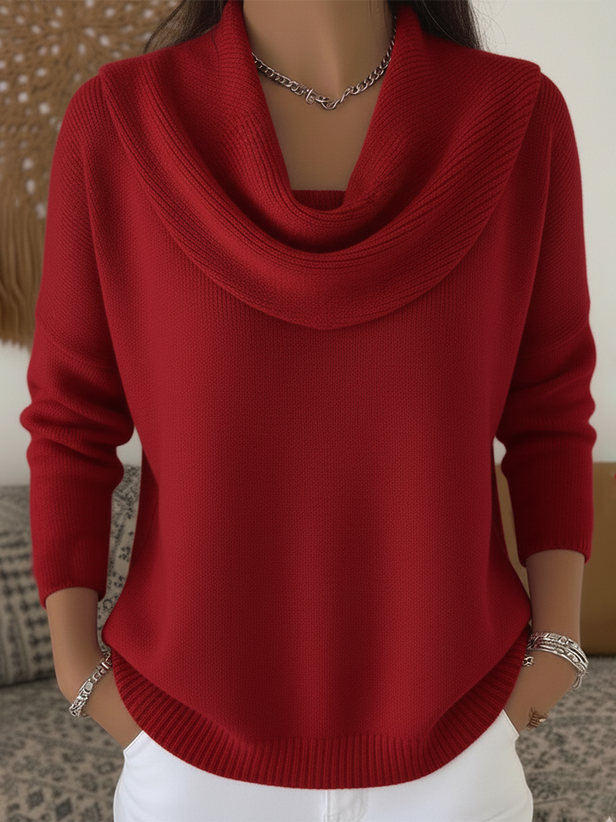 MODEGEIST Damen Strickpullover Cowl-Kragen Beige Weich
