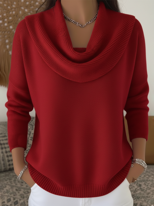 MODEGEIST Damen Strickpullover Cowl-Kragen Beige Weich