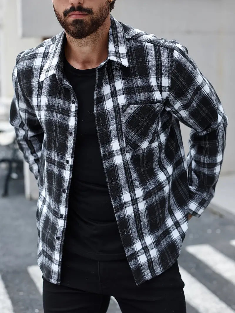 Lässige, fleecegefütterte Vintage-Jacke mit Karomuster, Knöpfen und Taschen von Keytael